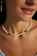 925 Sterling Silver Pearl and Jasper Natural Stone Necklace