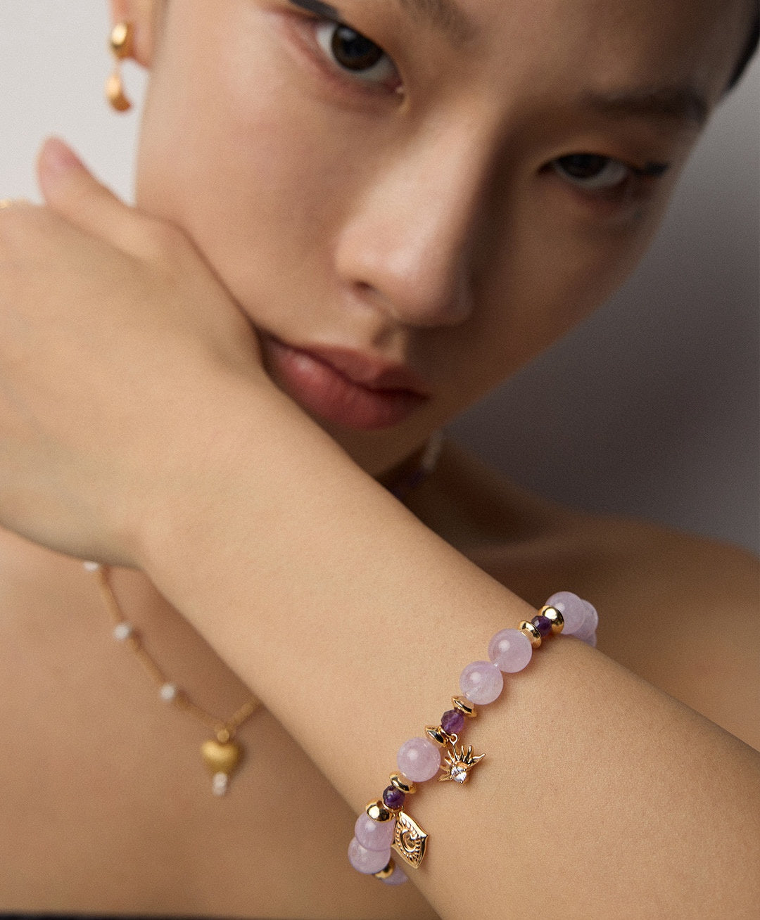 925 Sterling Silver Amethyst and Cubic Zirconia Bracelet in vintage gold and purple amethyst, product view 11