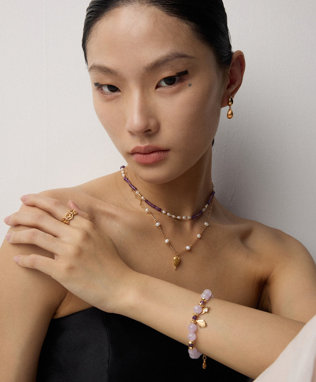 925 Sterling Silver Amethyst and Cubic Zirconia Bracelet in vintage gold and purple amethyst, product view 8