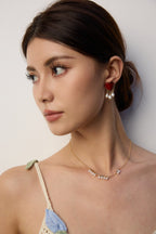925 Sterling Silver Heart Drip Glaze and Natural Pearl Earrings, additional product view