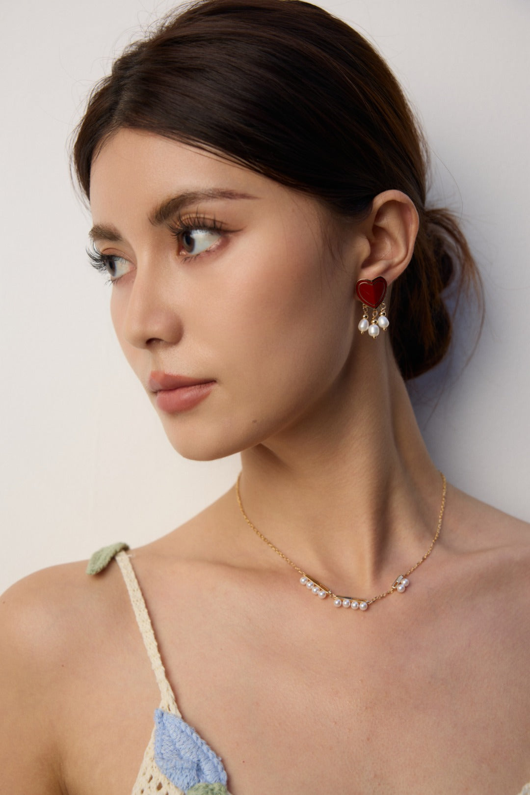 925 Sterling Silver Heart Drip Glaze and Natural Pearl Earrings, additional product view