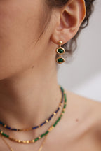 925 Sterling Silver Black Agate and Malachite Earrings, product view 7