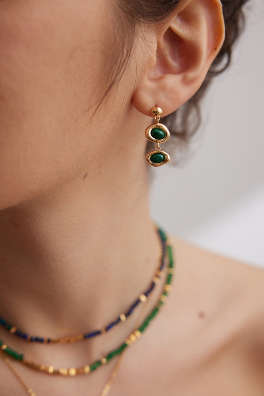 925 Sterling Silver Black Agate and Malachite Earrings, product view 7