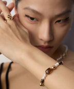 925 Sterling Silver Natural Pearl, Tiger’s Eye and Black Agate Bracelet, product view 11