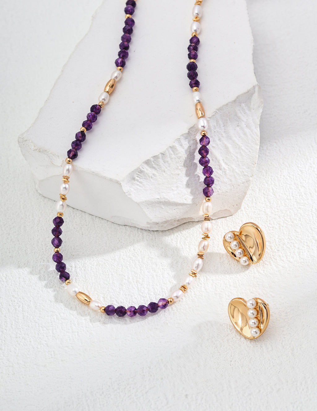925 Sterling Silver Vintage Natural Pearl and Amethyst Necklace, product view 7