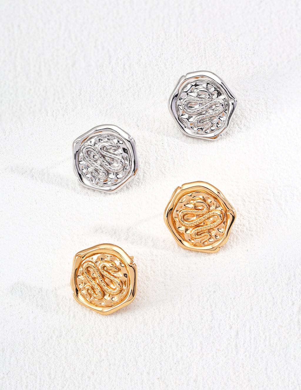 925 Sterling Silver Serpent Coin Stud Earrings detail