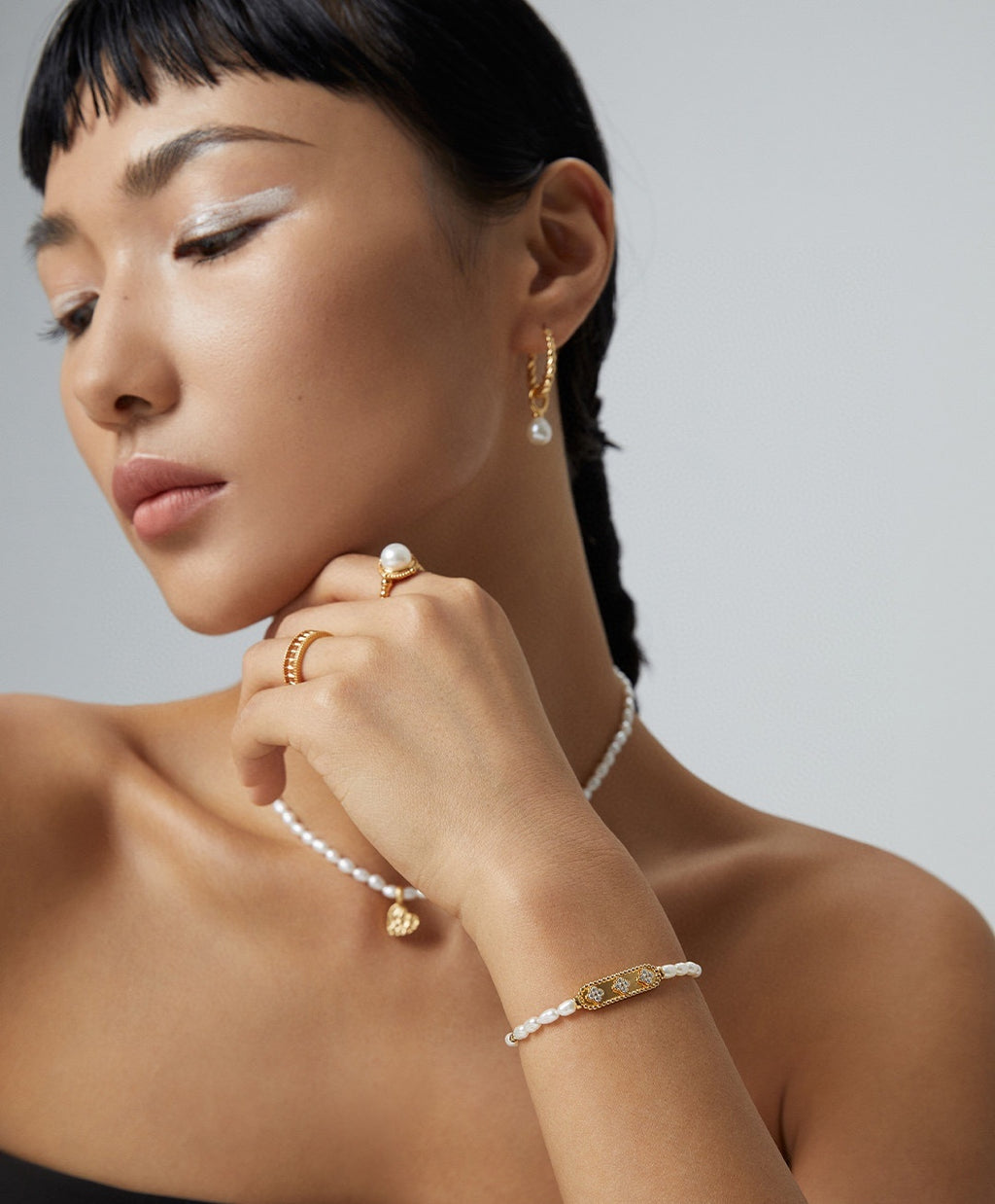 925 Sterling Silver Natural Pearl and Cubic Zirconia Bracelet, product view 9