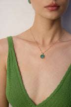 925 Sterling Silver Malachite and Cubic Zirconia Necklace, product view 8