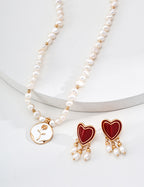 925 Sterling Silver Heart Drip Glaze and Natural Pearl Earrings, product view 7