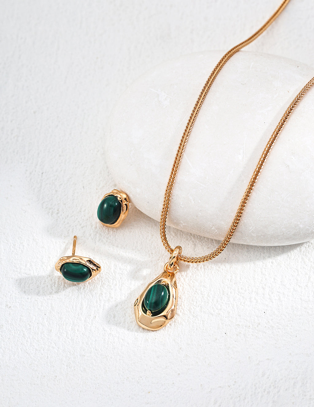 925 Sterling Silver Malachite Tiger’s Eye Pendant Necklace in tiger’s eye and malachite in silver and vintage gold, product view 5