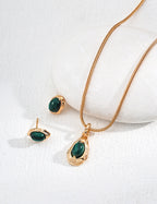 925 Sterling Silver Malachite Tiger’s Eye Pendant Necklace in tiger’s eye and malachite in silver and vintage gold, product view 5