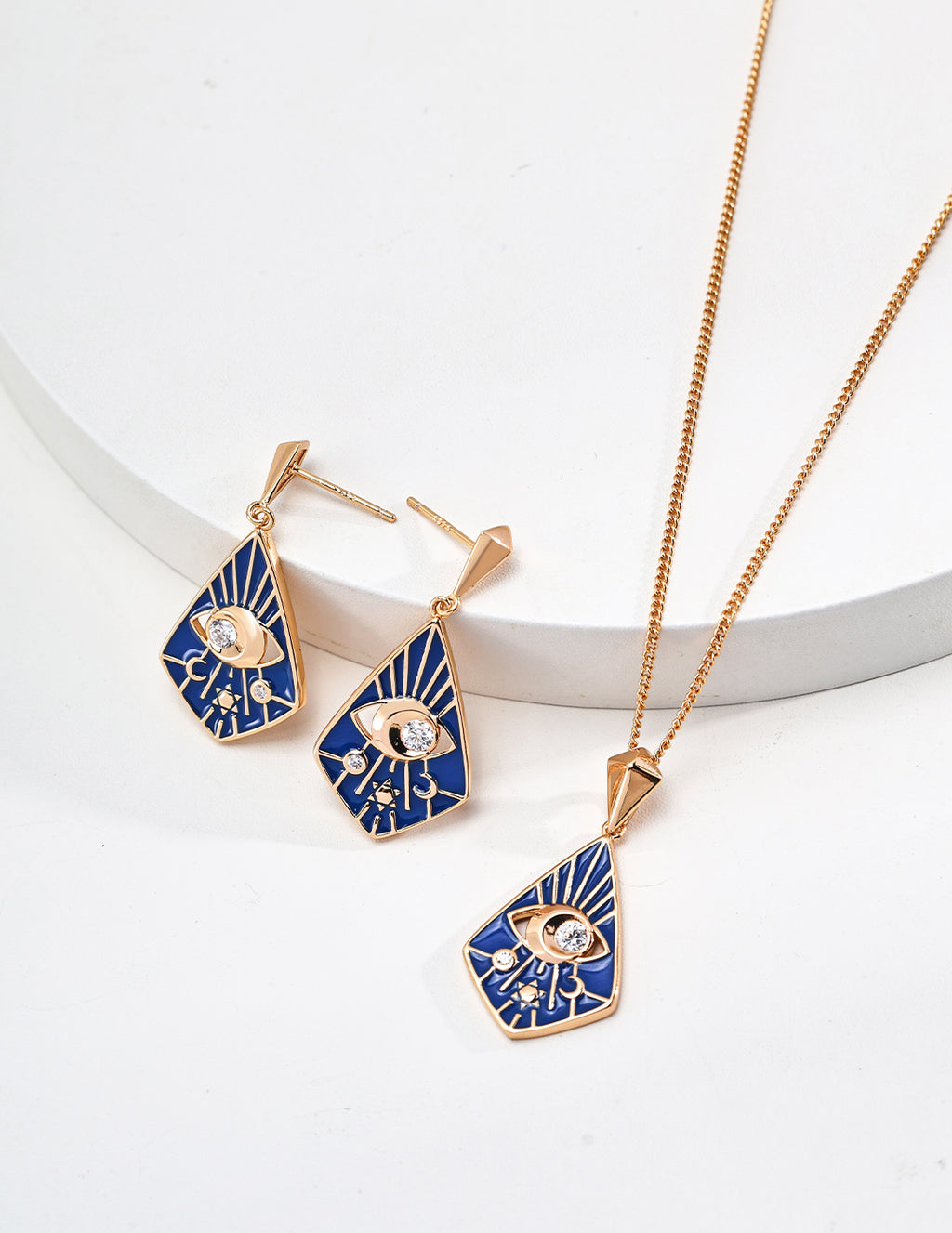925 Sterling Silver Blue Enamel Cubic Zirconia Earrings in blue enamel and vintage gold, product view 11