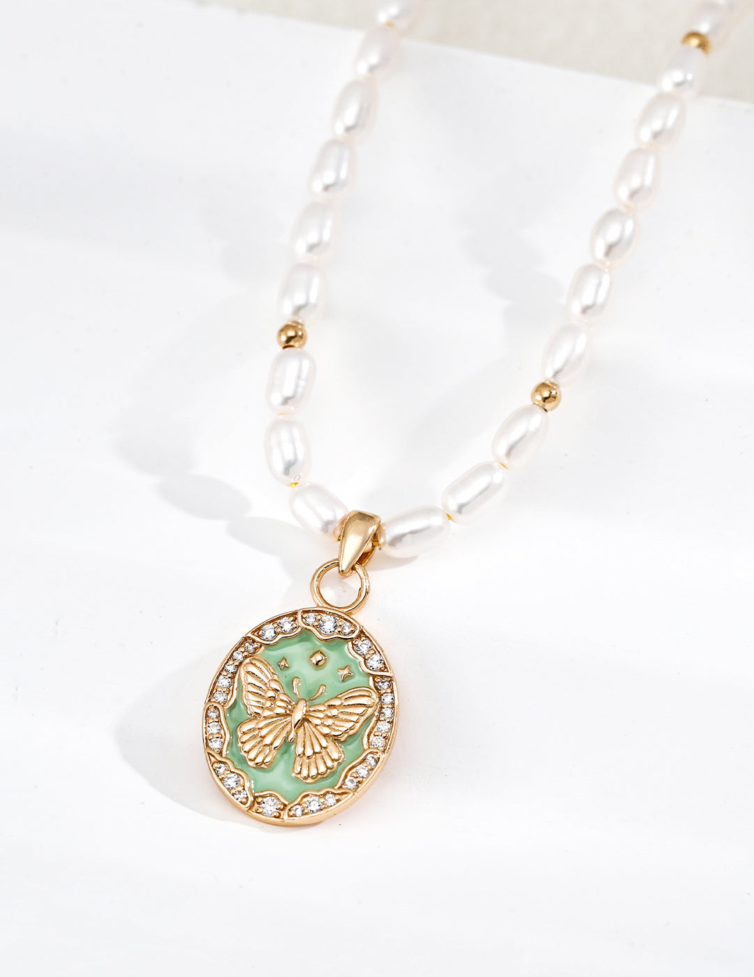 925 Sterling Silver Four-Leaf Pearl Pendant Necklace, front view