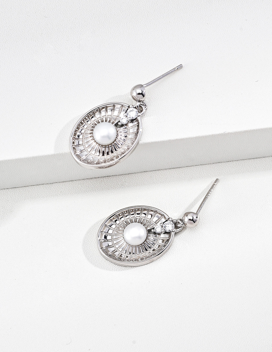 925 Sterling Silver Natural Pearl and Cubic Zirconia Earrings - Vintage Gold