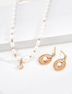 925 Sterling Silver Natural Pearl and Cubic Zirconia Earrings - Vintage Gold