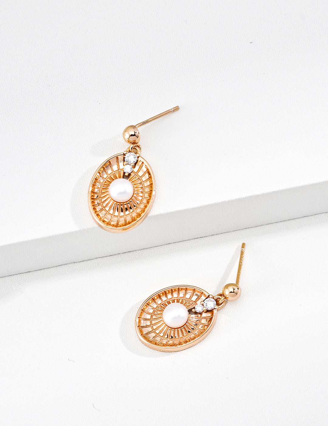 925 Sterling Silver Natural Pearl and Cubic Zirconia Earrings - Vintage Gold
