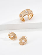 925 Sterling Silver Cubic Zirconia Earrings - Vintage Gold