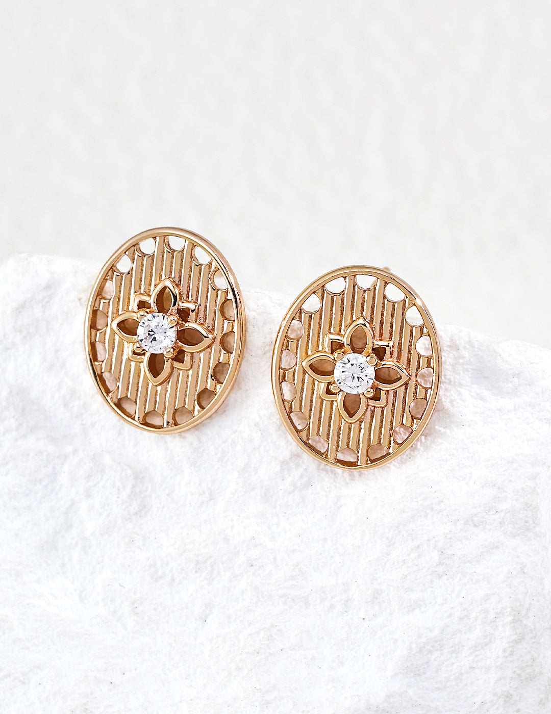 925 Sterling Silver Cubic Zirconia Earrings - Vintage Gold