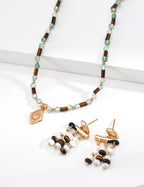 925 Sterling Silver Tiger’s Eye and Green Strawberry Quartz Necklace - Vintage Gold