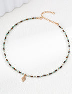 925 Sterling Silver Tiger’s Eye and Green Strawberry Quartz Necklace - Vintage Gold