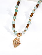 925 Sterling Silver Tiger’s Eye and Green Strawberry Quartz Necklace - Vintage Gold