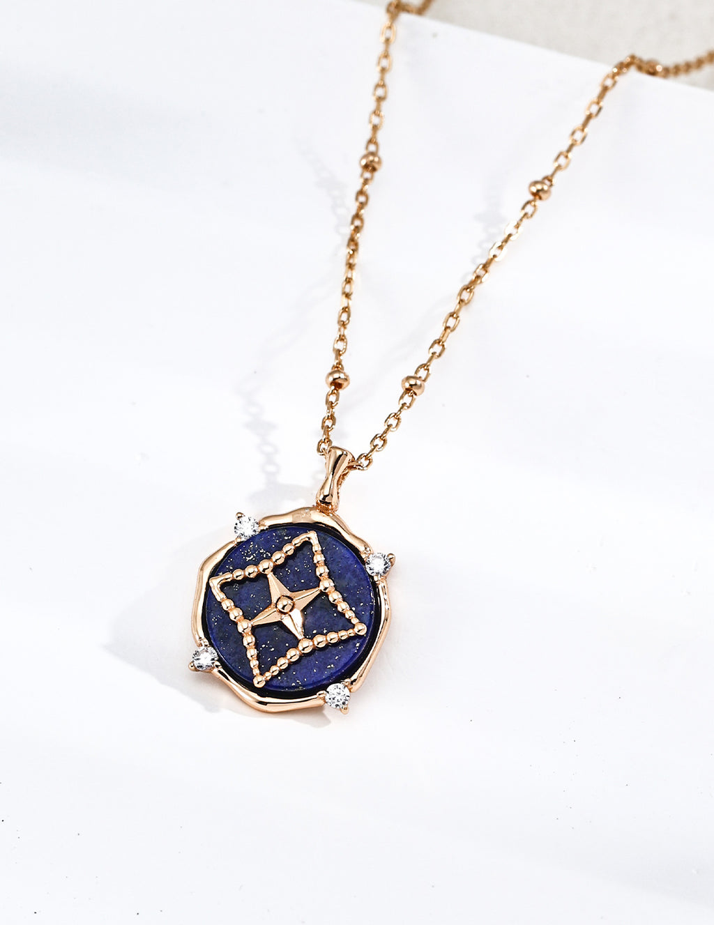 925 Sterling Silver Vintage Lapis Lazuli, Mother of Pearl and Cubic Zirconia Necklace - Silver