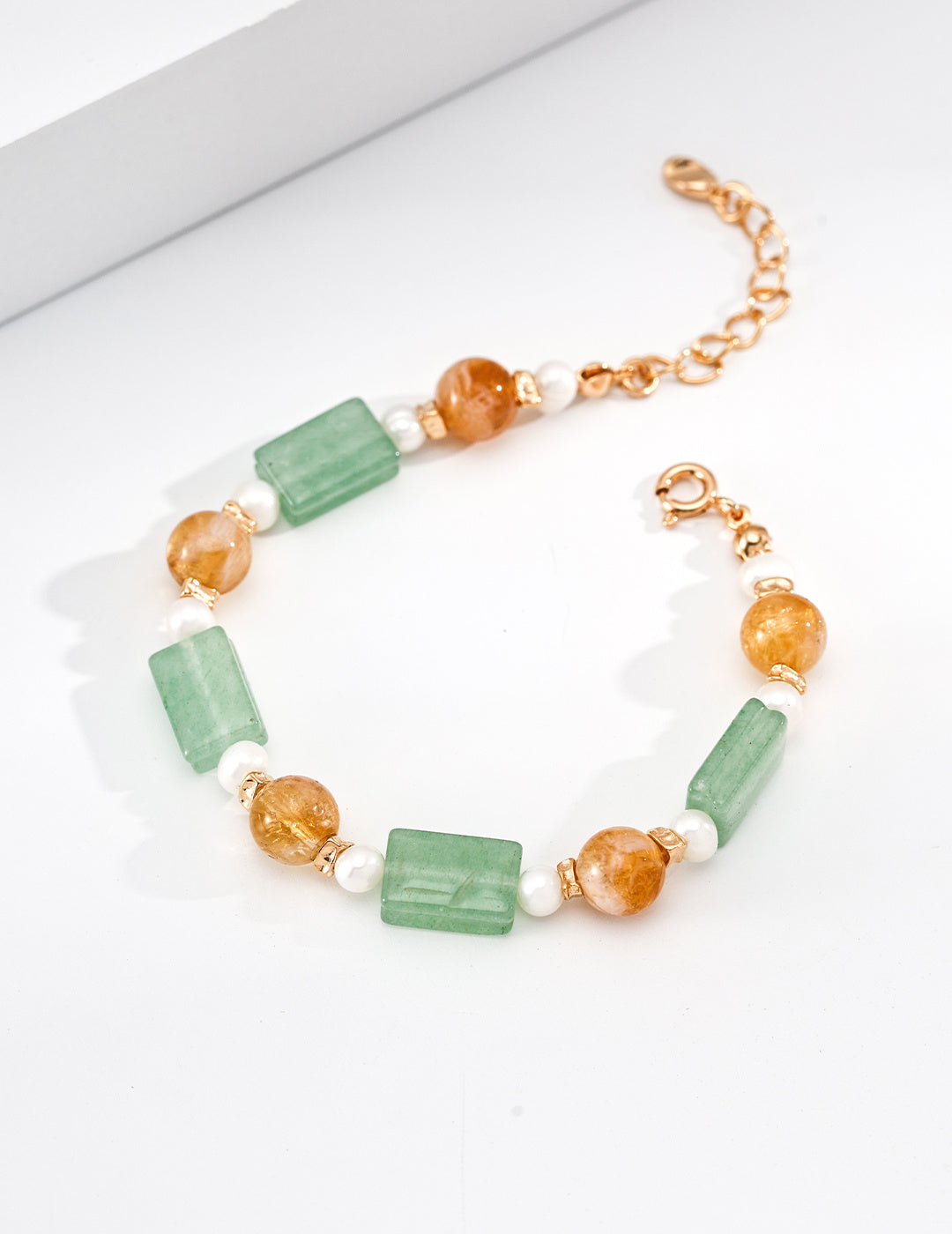 925 Sterling Silver Vintage Natural Pearl, 茉莉宝石 and Yellow Flower Crystal Bracelet - Vintage Gold