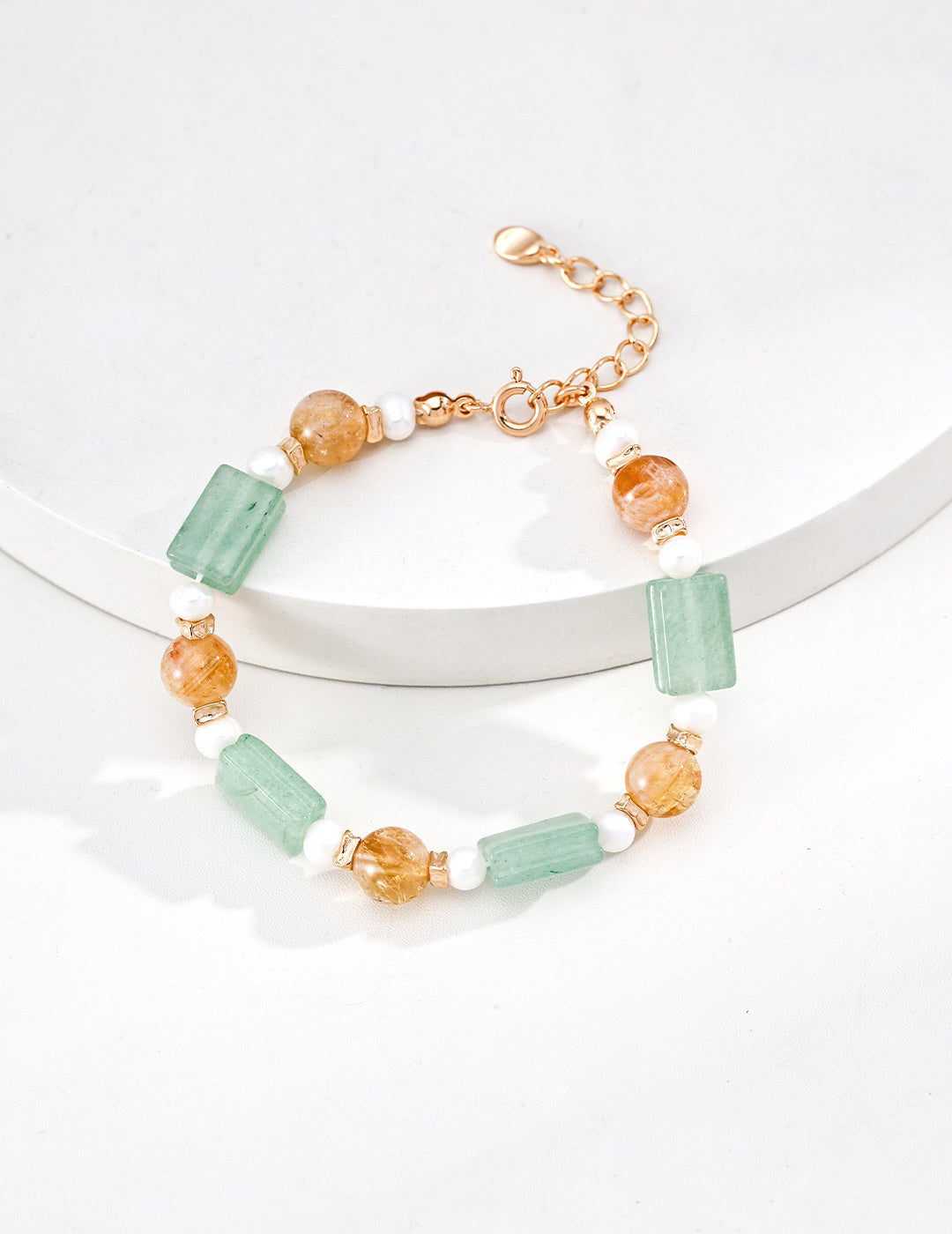 925 Sterling Silver Vintage Natural Pearl, 茉莉宝石 and Yellow Flower Crystal Bracelet - Vintage Gold