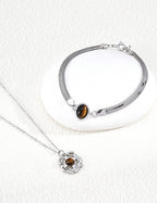 925 Sterling Silver Lapis Lazuli, Tiger’s Eye and Cubic Zirconia Necklace - Vintage Gold