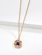 925 Sterling Silver Lapis Lazuli, Tiger’s Eye and Cubic Zirconia Necklace - Vintage Gold