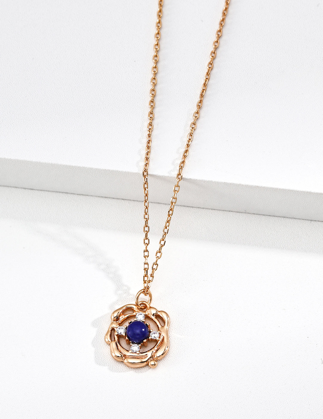 925 Sterling Silver Lapis Lazuli, Tiger’s Eye and Cubic Zirconia Necklace - Vintage Gold