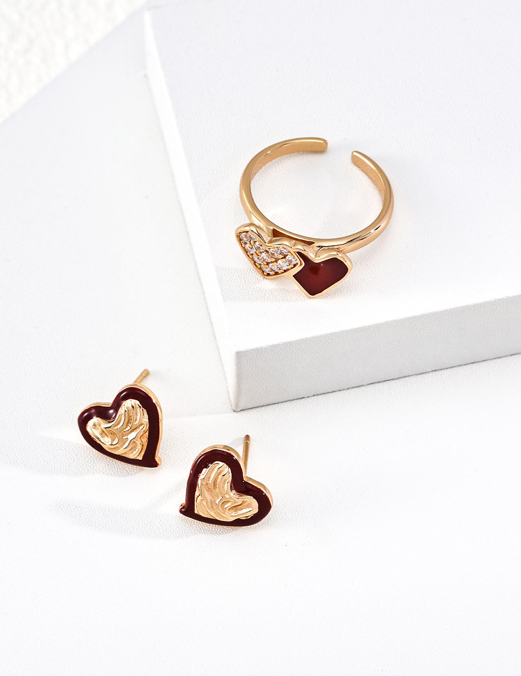 925 Sterling Silver 红色墨绿滴釉 Earrings - Vintage Gold