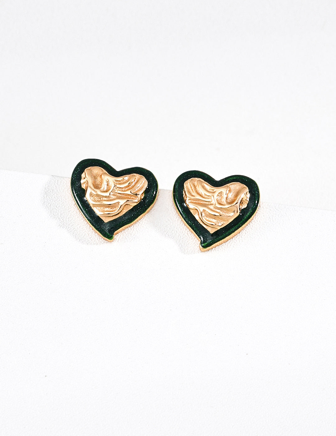 925 Sterling Silver 红色墨绿滴釉 Earrings - Vintage Gold