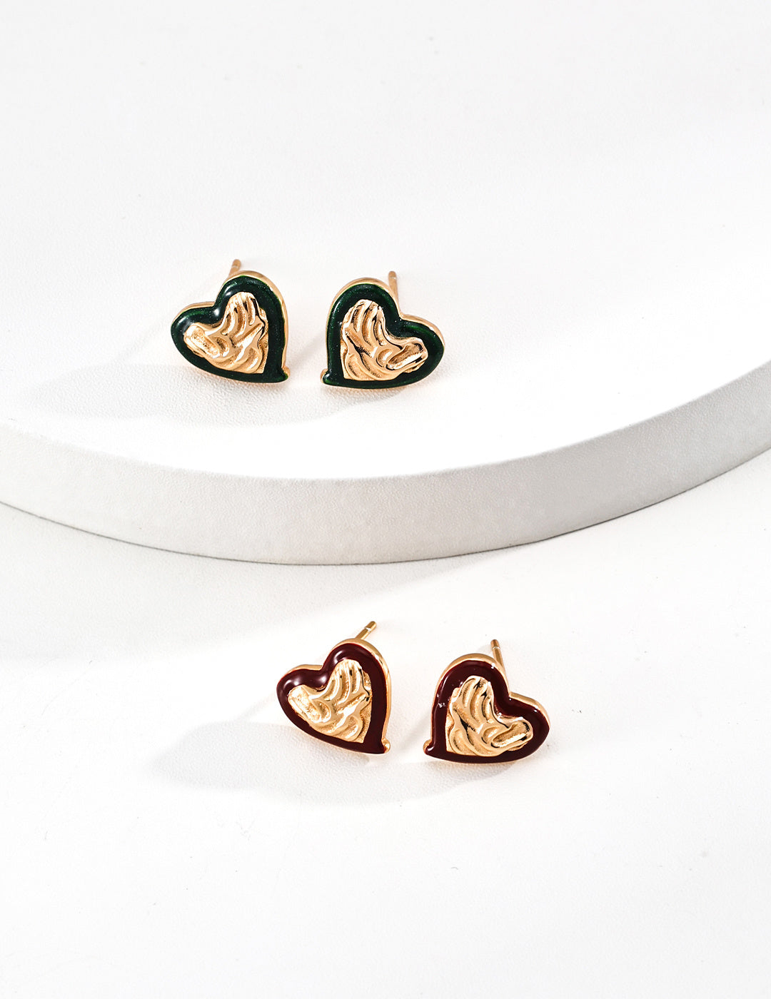 925 Sterling Silver 红色墨绿滴釉 Earrings - Vintage Gold