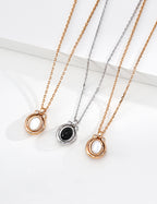 925 Sterling Silver Tiger’s Eye, Black Agate and Lapis Lazuli Necklace - Vintage Gold