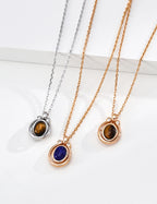 925 Sterling Silver Tiger’s Eye, Black Agate and Lapis Lazuli Necklace - Vintage Gold