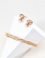 925 Sterling Silver Teardrop Natural Pearl Earrings - Vintage Gold