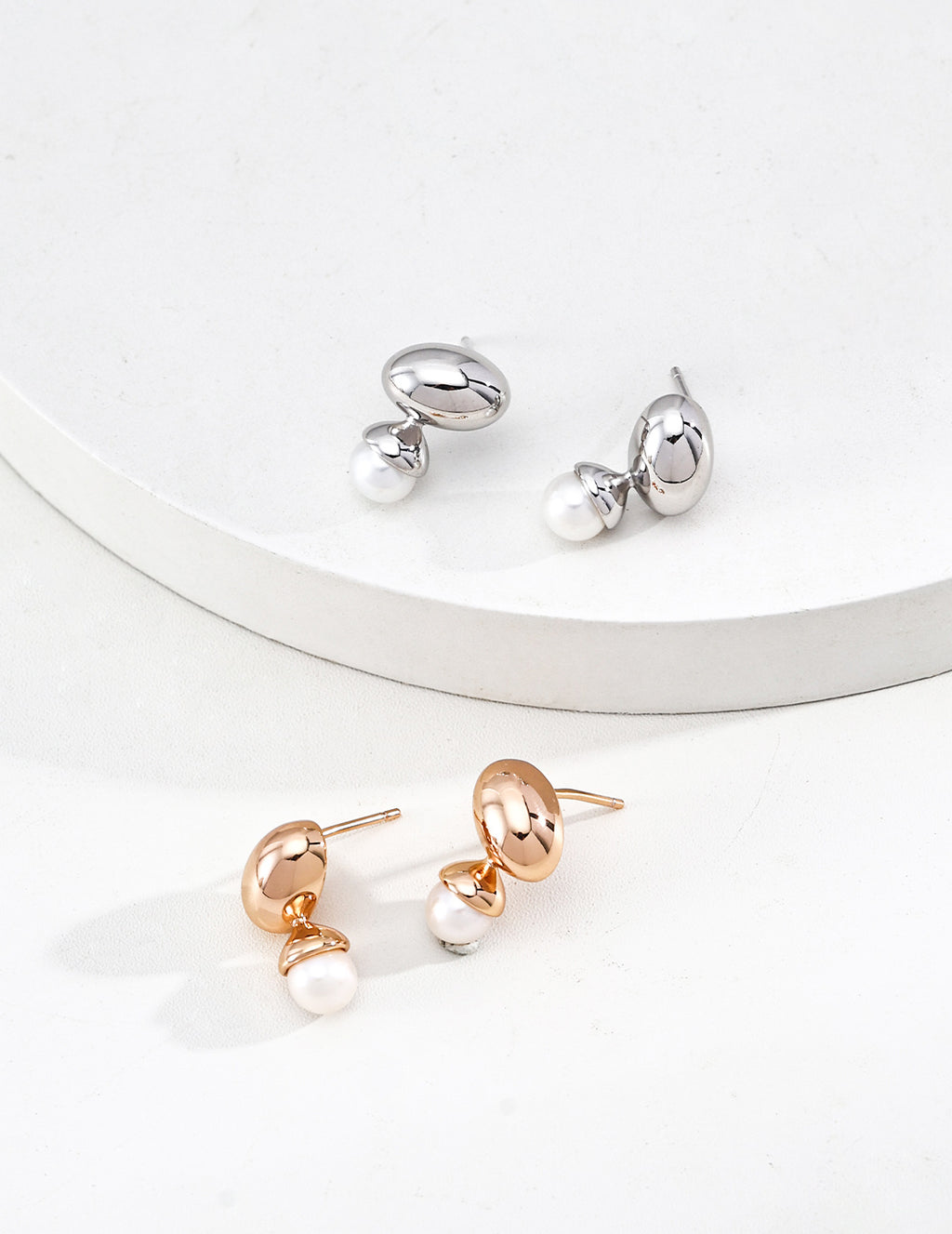 925 Sterling Silver Teardrop Natural Pearl Earrings - Vintage Gold