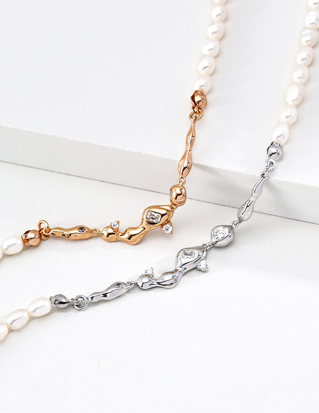 925 Sterling Silver Star Natural Pearl and Cubic Zirconia Necklace - Vintage Gold