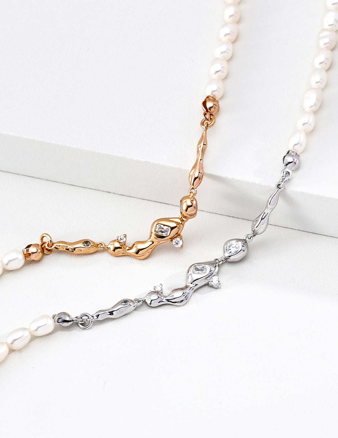925 Sterling Silver Star Natural Pearl and Cubic Zirconia Necklace - Vintage Gold