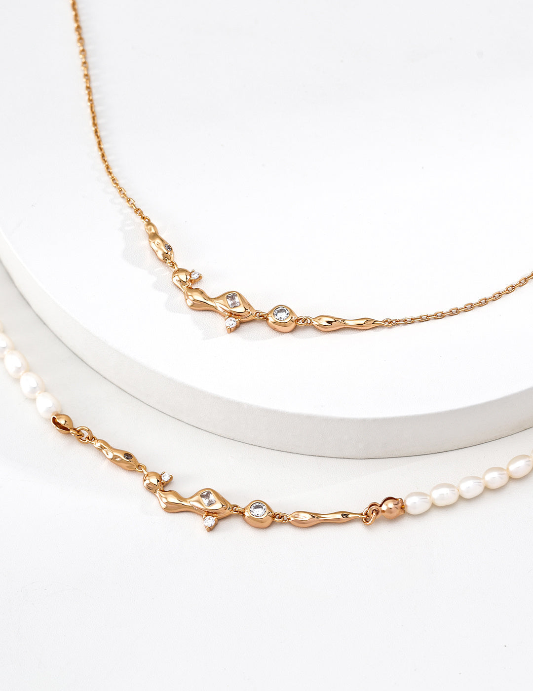 925 Sterling Silver Star Natural Pearl and Cubic Zirconia Necklace - Vintage Gold