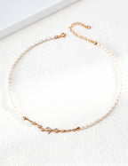 925 Sterling Silver Star Natural Pearl and Cubic Zirconia Necklace - Vintage Gold