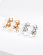 925 Sterling Silver Teardrop Natural Pearl and Cubic Zirconia Earrings - Vintage Gold