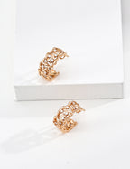 925 Sterling Silver Willow Cubic Zirconia Earrings - Vintage Gold