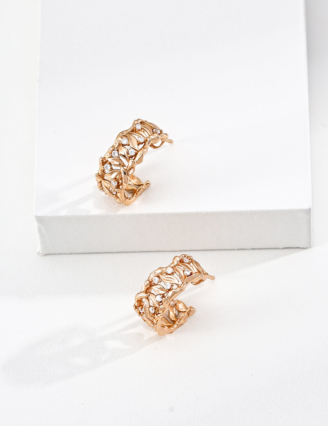 925 Sterling Silver Willow Cubic Zirconia Earrings - Vintage Gold
