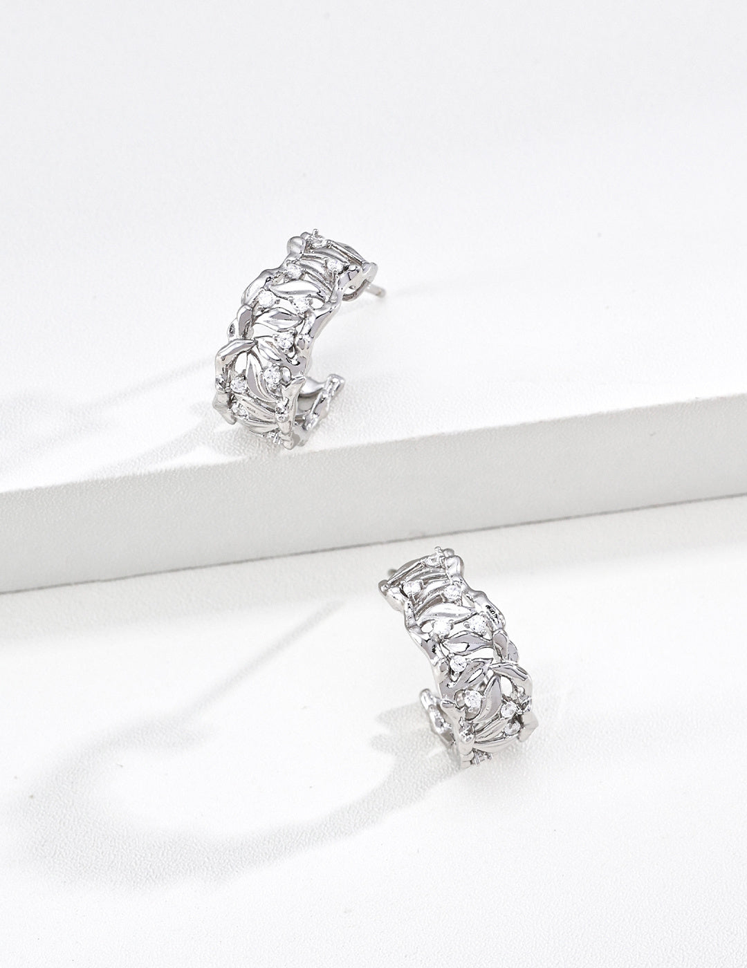 925 Sterling Silver Willow Cubic Zirconia Earrings - Vintage Gold