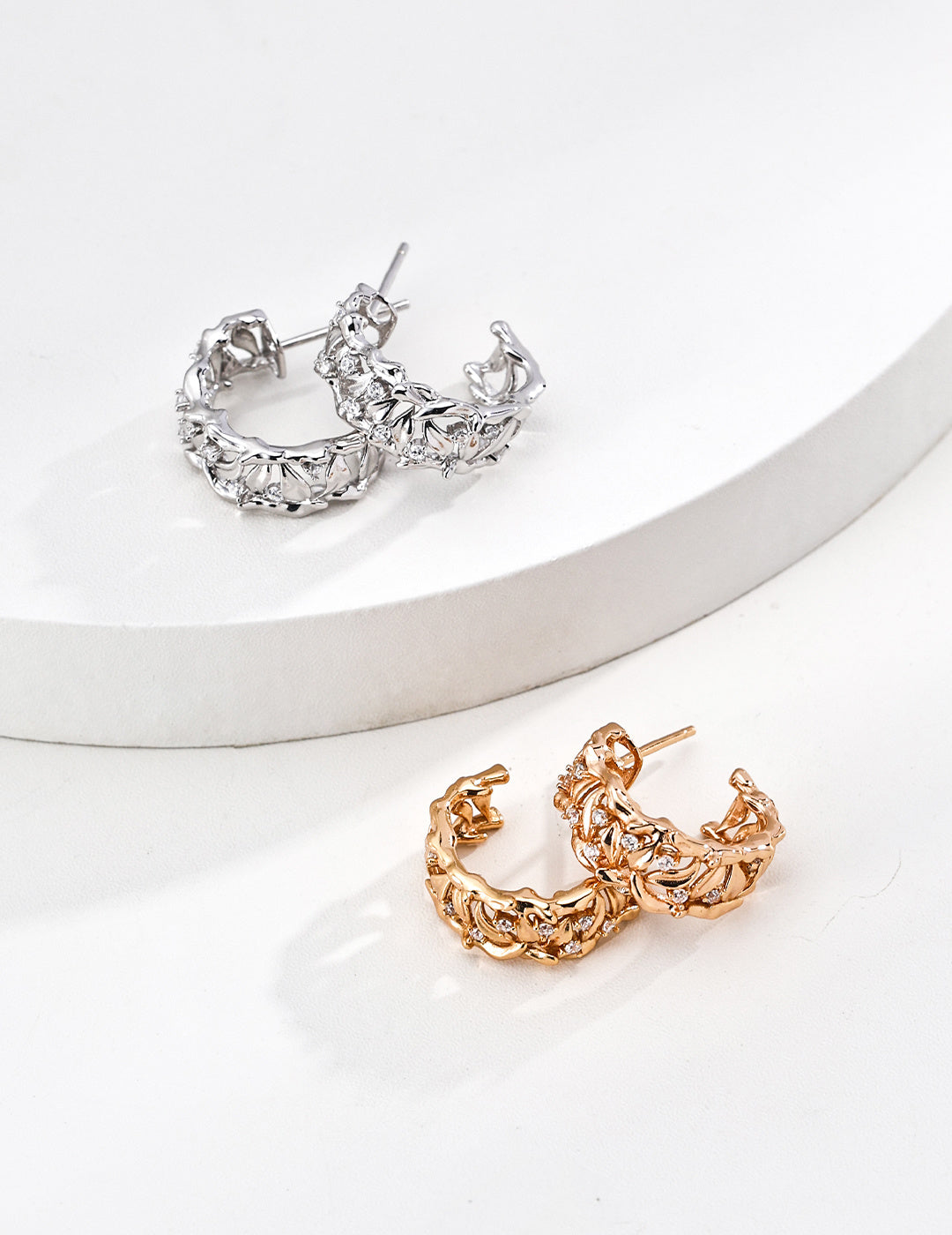 925 Sterling Silver Willow Cubic Zirconia Earrings - Vintage Gold