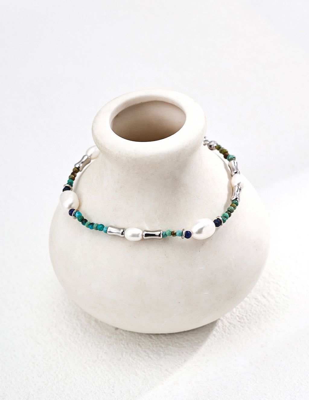 925 Sterling Silver Vintage Lapis Lazuli, Natural Pearl and Turquoise Bracelet, product view 11