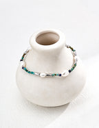 925 Sterling Silver Vintage Lapis Lazuli, Natural Pearl and Turquoise Bracelet, product view 11