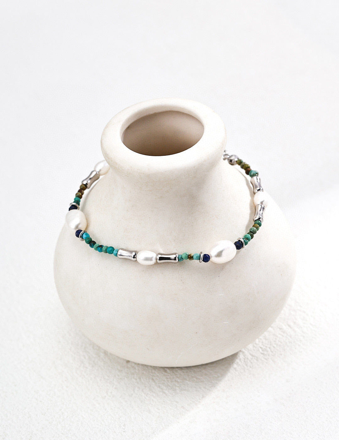925 Sterling Silver Vintage Lapis Lazuli, Natural Pearl and Turquoise Bracelet, product view 11
